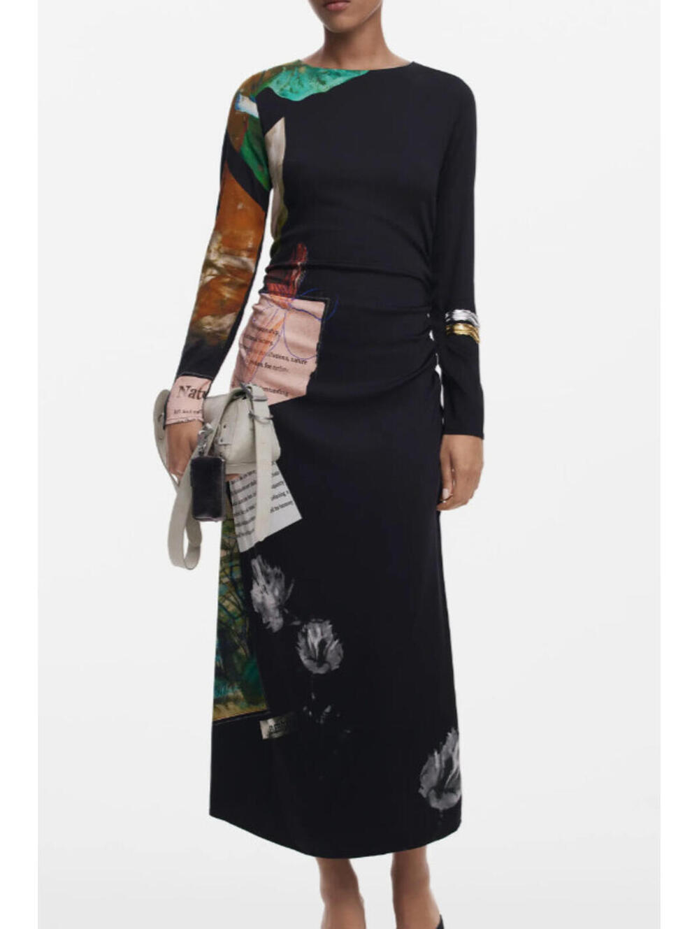 NEW, Desigual Mix Print Long Sleeve Midi Dress in Black Sz S #MD1697 - Picture 2 of 8